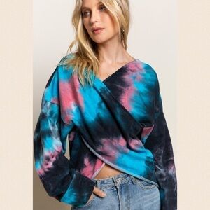 Epic Galaxy Wrap Tie Dye French Terry Top
